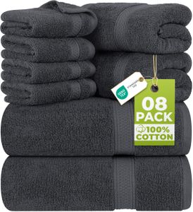 Utopia Towels 8-Piece Towel Set – Gray Cotton Bath Towels