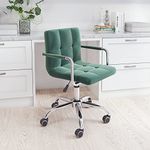 Bhumika Overseas Velvet Height Adjustable Swivel Office Computer Armrest Desk Office Chair 360 Degree Rotate with Chrome Coated Metal Base & Castor Wheels Dark Green Color