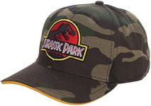 Bioworld Jurassic Park Camo Dinosaur Pre-Curved Embroidered Logo Snapback Hat