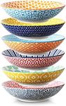 Selamica Porcelain 40oz Large Bowls 9 inch Big Pasta Salad Bowls, Microwave and Oven Safe, Assorted Colors, Set of 6