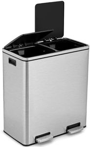 GiantexUK 60L Double Rubbish Bin, 2x30L Stainless Steel Recycling Kitchen Pedal Bin with Removable Buckets & Soft Close Lids, Dual Compartment Step on Waste Can (Silver)