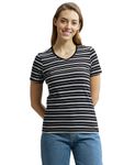 Jockey Ribbed V Neck Half Sleeve T-Shirt for Women AW22_Black_L