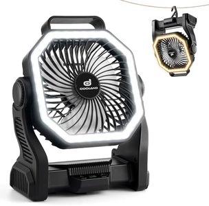 Odoland Rechargeable Camping Fan, 20000mAh Battery Fans with LED Lantern for Tent Car Beach Storm, Portable Light Desk Cooling Fan for Picnic Power Outage Hurricane, Black