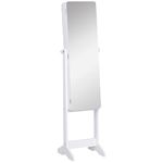 HOMCOM Freestanding Mirrored Jewelry Cabinet, LED Lighted Jewelry Armoire, Storage Organizer with Stand, Angle Adjustable, White