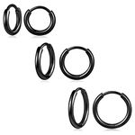 Black Huggie Earrings For Women 3 Pairs Titanium Hypoallergenic Small Hoop Earrings 6mm 8mm 10mm for Men Girls