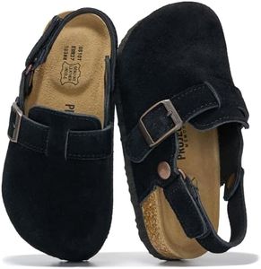 Project Cloud Clogs for Kids - Genuine Leather Kids Clogs with Cork Footbed Arch Support - Non-Slip Slippers & Sandals for Boys & Girls (BentonKids, BLKSDE, 10) Black Suede
