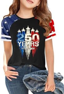 Ithalt Kids 250th Anniversary USA Shirt Girls Boys American Flag Tshirt USA Patriotic Top Independence Day Outfit 5-13y(ABlack2,160)
