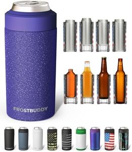 Frost Buddy Universal Can Cooler - Fits all - Stainless Steel Can Cooler for 12 oz & 16 oz Regular or Slim Cans & Bottles - Stainless Steel (Purple Glitz)