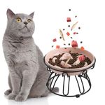 Elevated Slow Feeder Cat Bowls - Ceramic Cat Food Bowl with Anti-Slip Metal Stand - Pastel Series Slow Feeding Cat Plate - Raised Cat Dish Maze Healthy Eating - Cat Puzzle Feeder - 7 OZ - Light Pink