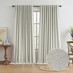 102 Inch Linen Blackout Curtains for Ceiling Track System Back Tab, Loop Pocket Curtains 72 Inch Wide Pinch Pleated Drapes for Patio Sliding Glass Door, Greyish Beige,W72 x L102, 2 Panels