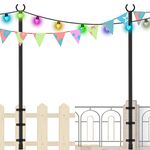 RINLAIN Outdoor Poles, 2 Pack, 8.3ft Height Adjustable Metal Pole with Hooks for Hanging String Lights, Garden, Backyard, Patio Lighting Stand for Party