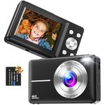 Digital Camera, Vlogging Camera Rechargeable Portable Mini Cameras FHD 1080P 44MP Compact Cameras with 16X Digital Zoom, with 1 Battery for Teens,Kids,Beginners（Black）