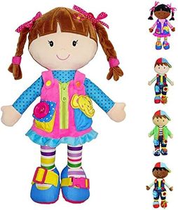 June Garden 15.5" Dressy Friends Belle - Educational Stuffed Plush Doll for Kids and Toddlers 2 Years and Up - Montessori Buckle Soft Toy