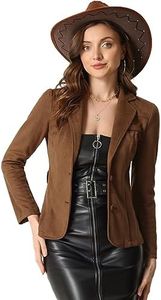 Allegra K Blazer en Faux Suède Femme Veste Moto Décontractée à Col Revers Cranté avec Boutons Blouson Ceinturé Costume d'Halloween Marron M