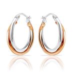 Hoops & Loops Rose Gold Flash Sterling Silver Two-Tone Intertwining Square-Tube Polished Hoop Earrings, 20mm