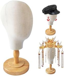 CHADWICK Canvas Wig Head Stand with Detachable Wood Stand - Great for Hats, Caps Display and Wig Making, 21Inch Mannequin Head Block, Dome Model Head, Helmet Jewelry Glasses Headband Display