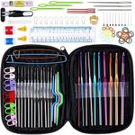 BECOMTO 100Pcs Crochet Hook Needles for Crocheting,Knitting & Crochet Supplies Set with Case,DIY Craft Yarn Mixed Aluminum Multicolor Knitting Needles Sewing Tools,Great for Mom Women