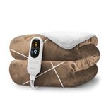 KEPLIN Large Electric Heated Throw Blanket - Electric Heated Blanket Throw for Bedspread 9 Heat Settings & Timer, Machine Washable Fleece Wool Duvet with 1 Year Warranty - Earth/Cream Sherpa