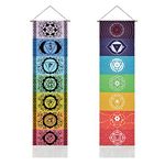 Yugarlibi 2 Pack Chakra Tapestry Wall Hanging with Tassels, Meditation Yoga Tapestry, Mandala Wall Tapestry for Bedroom Living Room 130x32cm