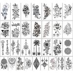 Rtinle 30 Sheets Fake Tattoos, Unique Black Temporary Tattoo Stickers, Waterproof Temporary Tattoos For Men Women, Neck Arm Thigh Flower Tattoo Sticker For Kids Adults