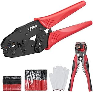VEVOR Crimping Tool, AWG22-10 Heat Shrink/Nylon/Insulated Terminal Crimper, Labor-Saving Ratcheting Wire Crimp Pliers with a Pair Of Gloves, a Wire Stripping Pliers, and 210pcs Heat Shrink Tubes