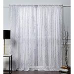 Nicole Miller Vanderbilt Metallic Print Sheer Rod Pocket Top Curtain Panel Pair, Gold, 54x96, 2 Panels