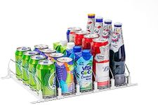 Drink Organizer for Fridge, Self-Pushing Soda Can Organizer for Counter Refrigerator, Width Adjustable Pusher Glide, White, 12”depth-5rows