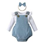 Zoputey Newborn Baby Girl Clothing Set Long Sleeve Tops Suspender Romper for Your Little Baby Girl, Blue, 0-3 Months