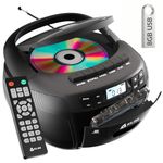KLIM CD Player & Cassette Tape Player, Bluetooth Boombox, AM/FM Radio, Stereo Sound, Remote, CD and Cassette Combo, Tape Recording, USB Drive, AUX, AC/DC Powered - White