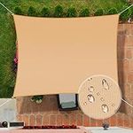 UIRWAY Waterproof Sun Shade Sail 13' x 10', 95% UV Block Rectangle Sun Shade, 160gsm Sun Shade Sails, for Outdoor Patio, Garden, Pergola, Backyard, Carport, Outdoor Facility & Activities - Sand