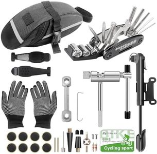 Bike Repair Kit with 120 PSI Mini Pump, 16-in-1 Multitool, Chain Tool, Tire Levers & Glueless Patches, Presta/Schrader, Under-Seat Saddle Bag — 27-Piece Bicycle Tool Set