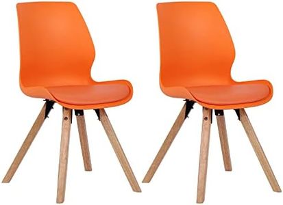 Lot De 2 Chaises De Salle A Manger Luna I Chaise De Visiteur avec Assise Rembourré I Pieds Bois I Dossier, Couleur:Orange, Matériel:Plastique