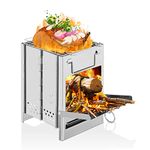 Lixada Camping Stove Stainless Steel Folding Wood Stove Mini Barbecue Grill with Carry Bag for Camping Hiking Kitchen