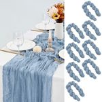 LYAFS 8 Pcs Dusty Blue Cheesecloth Table Runner 35"x120", 10FT Long Gauze Table Runner Boho for Wedding Reception Sheer Bridal Baby Shower Party Banquet Dining Table Decoration Tablecloth (90x300cm)