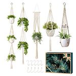 GROWNEER 5 Packs Macrame Plant Hangers with 5 Hooks, Different Tiers, Handmade Cotton Rope Hanging Planters Set Flower Pots Holder Stand, for Indoor Outdoor Boho Home Decor