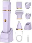 Lady Shavers for Women 3-in-1,Bikini Trimmer Woman IPX7 Waterproof,Nose Trimmer Rechargeable,Pubic Hair Trimmer for Women Wet and Dry,Painless Electric Foil Shaver for Body,Arms Legs Underarms, Purple