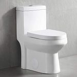 DeerValley DV-1F52812 Small White Toilet Modern One-Piece Toilet, Compact Bathroom Tiny Mini Commode Water Closet Dual Flush Concealed