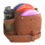 Disc Living Disc Golf Bag | Frisbee Golf Bag | Easy to Carry | Lightweight Fits Up to 10 Discs | 16 oz Waxed Canvas Sturdy Design | Belt Loop | Double Button Design | Bottle Holder (Brown)