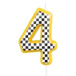 Racing Cars Birthday Candles, Yellow Cars Number 4 Candles for Cake,Girl Boy 4th Birthday Decorations, Black and White Stripes Racing Cars Theme for Girls Boys Men Birthday Party Decorations Supplies