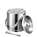 Double Walled Stainless Steel Insulated Ice Bucket with Removable lid andIce Tong,1.6 L Double Wall ice Bucket, for Home Bar, Restaurant, BBQ, Parties, Clubs