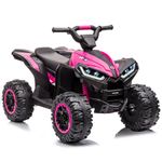 Kids Republic Off-Road ATV Ride-On Toy Car for Kids - 12V Battery Powered Electric ATV with LED Lights, High/Low Speeds, and MP3 Player (Circular Headlights, Pink)