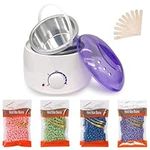 Waxing Kit, Wax kit Painless for Hair Removal, Wax Heater Hair Removal Kit for Men and Women with 4 Bags of Wax Beads and 10 Applicator Sticks, Professional Wax Warmer Full kit with Waxing Beads