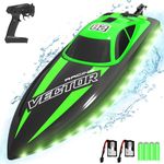volantexrc Remote Control Boat with LED Light, 2.4GHz Self Righting RC Boat for Pools & Lakes, 20+ MPH Racing Boats Pool Toys for Adults with 2 Batteries (79506 Green)