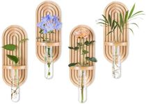 HANS Enterprises Hanging Plant Propagation Stations Rustic Wall Planter Set of 4 Planters for Indoor Plants Wood Plant Holder Decorative Glass Test Tube Propogation Vase for Home Office Decor