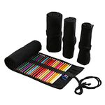 DIYOMR 24/36/72 Slots Pencil Wrap Pencil Rolls, Artist Colored Pencils Roll Up Bag Short Brushes Pouch Case Pencils Organizer for Drawing Coloring and Sketching (Black, 24slots)