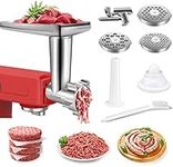 Metal Meat Grinders Attachments for All Kitchenaid Stand Mixers, Electric Food Processor Veggies Shredder Kitchen Aid Mixer Accessories with 2 Sausage Maker and 4 Grinding Blades (Silver)