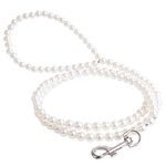 Cdycam 120cm 4ft Custom Pearls Beaded Pet Dog Cat Training Walking Leash Lead Leashes Toy,White