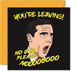 Leaving Gifts for Colleagues Women Men - No God Please Noooo - Sorry Your Leaving Good Luck In Your New Job Card, 145mm x 145mm Banter Greeting Cards, Humour Funny Leaving Gifts Congratulations Card