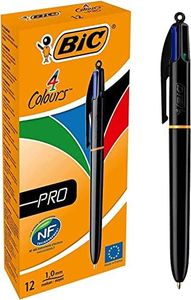 BIC 4 Colours Pro Multi Pen, Multi Coloured Pens All In One, Retractable Ballpoint Pen, Medium 1.0mm, Green, Blue, Red, Black, 12 Pens Per Pack, 1 Pack