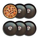 6 Pack Extra Large Non-Stick Pizza Tray, 16 Inch Pizza Oven Pan Carbon Steel Baking Tray Rust Resistant Durable Round Food Plate Kitchen Bakeware(Outer 17.5inch)